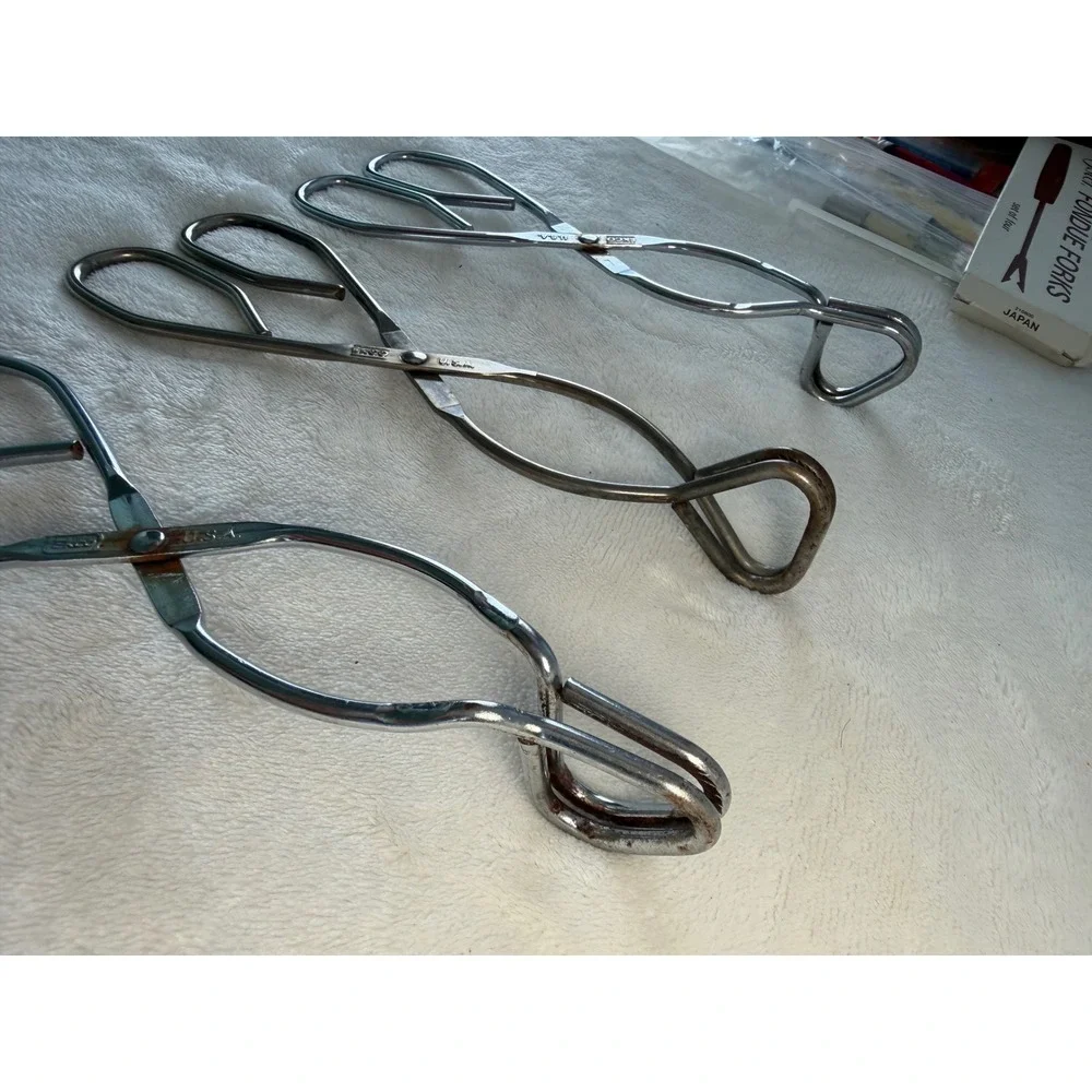 Vintage EKCO USA Tongs Set of 3 Chrome Steel Scissor Style